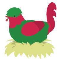 A viridian and crimson chicken with a head pattern
