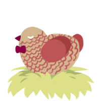 Cherry pie, a beige and red chicken with a lace pattern