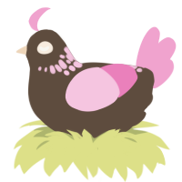 A bark and pink chicken with a neck-speckle pattern