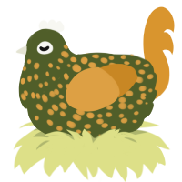 The Corruption, a olive and orange chicken with a speckle pattern