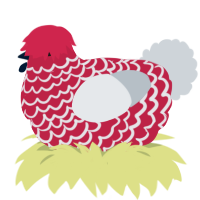 r e d, a crimson and mist chicken with a lace pattern