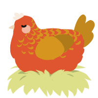 Citrus, a vermilion and ochre chicken with a half-lace pattern