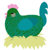vellichor, a leaf and teal chicken with a double-lace pattern