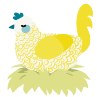 Frostie, a white and yellow chicken with a double-lace pattern
