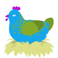 Peacock, a sky and chartreuse chicken with a half-lace pattern