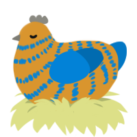 A orange and sapphire chicken with a bar pattern