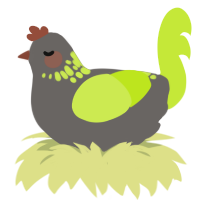 Lichen, a grey and lime chicken with a neck-speckle pattern