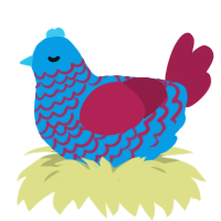 Twilight, a cerulean and crimson chicken with a lace pattern