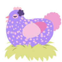 Soda Pop, a lilac and pink chicken with a speckle pattern
