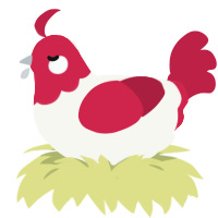 strawbs, a white and crimson chicken with a head pattern