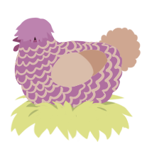 Precious, a amethyst and vermilion chicken with a lace pattern