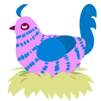 Pink eye, a lavender and sapphire chicken with a bar pattern