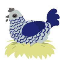 A silver and navy chicken with a lace pattern