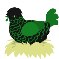 Pyretta Blaze, a black and leaf chicken with a lace pattern
