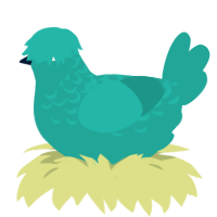 Grace, a turquoise chicken with a half-lace pattern