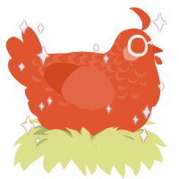 A vermilion chicken with a half-lace pattern
