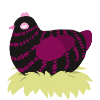 black rose duelist, a sable and wine chicken with a bar pattern