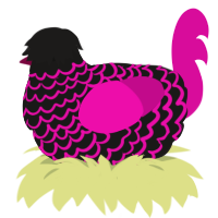 A sable and fuchsia chicken with a lace pattern