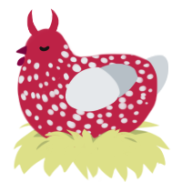 A crimson and mist chicken with a speckle pattern