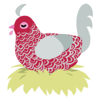rosette, a crimson and silver chicken with a double-lace pattern