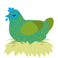 A turquoise and chartreuse chicken with a double-lace pattern