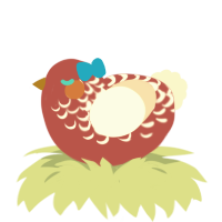 A red and cream chicken with a half-lace pattern