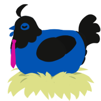 phoenix wright, a ultramarine and black chicken with a head pattern