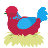 A crimson and sky chicken with a neck-speckle pattern