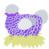 GranGran, a blurple and mist chicken with a lace pattern