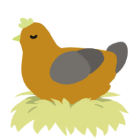 Oramge Dinosaur, a ochre and grey chicken