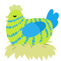 A lime and sky chicken with a bar pattern