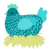 El Wiwi, a teal and aqua chicken with a lace pattern
