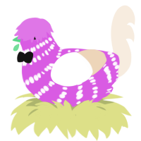 The, a orchid and cream chicken with a bar pattern