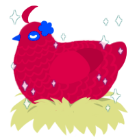 Emily, a maroon chicken with a lace pattern