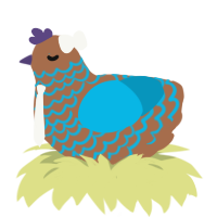 Henrietta, a brown and cerulean chicken with a lace pattern