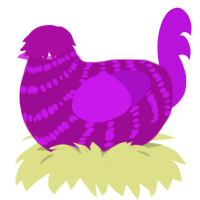 plum, a plum and amethyst chicken with a bar pattern