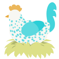 A white and aqua chicken with a speckle pattern