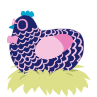 A navy and pink chicken with a lace pattern