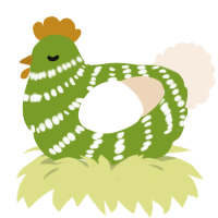 avocado, a chartreuse and cream chicken with a bar pattern