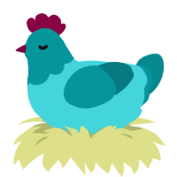 A aqua and teal chicken with a head pattern