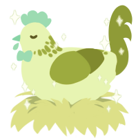 Funny matcha latte, a apple and chartreuse chicken with a neck-speckle pattern