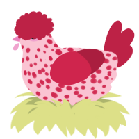 A rose and crimson chicken with a speckle pattern