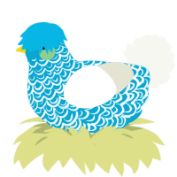 A cerulean and white chicken with a double-lace pattern