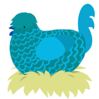 A teal and cerulean chicken with a lace pattern