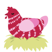clauz, a crimson and pink chicken with a bar pattern