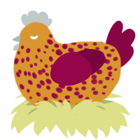 A orange and maroon chicken with a speckle pattern