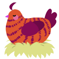 A vermilion and wine chicken with a bar pattern