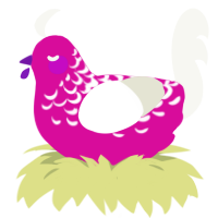 A fuchsia and white chicken with a half-lace pattern