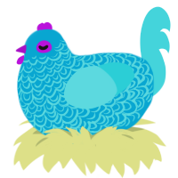 A cerulean and aqua chicken with a double-lace pattern
