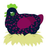 Dieased plum, a tumblr and wine chicken with a speckle pattern